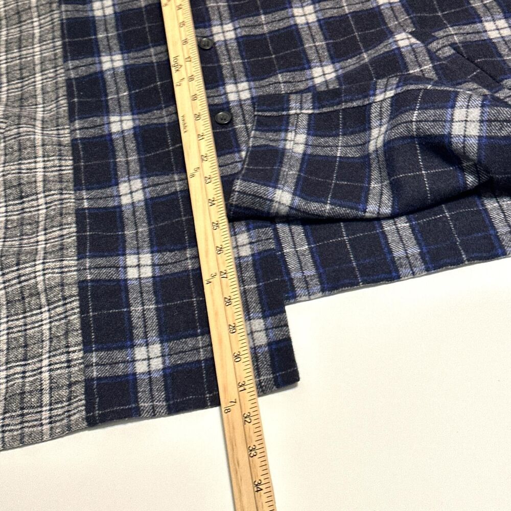 MODITEC Shirt Women Size 2 Navy Blue Gray Plaid Long Sleeve Button-Up Flannel - Picture 9 of 12